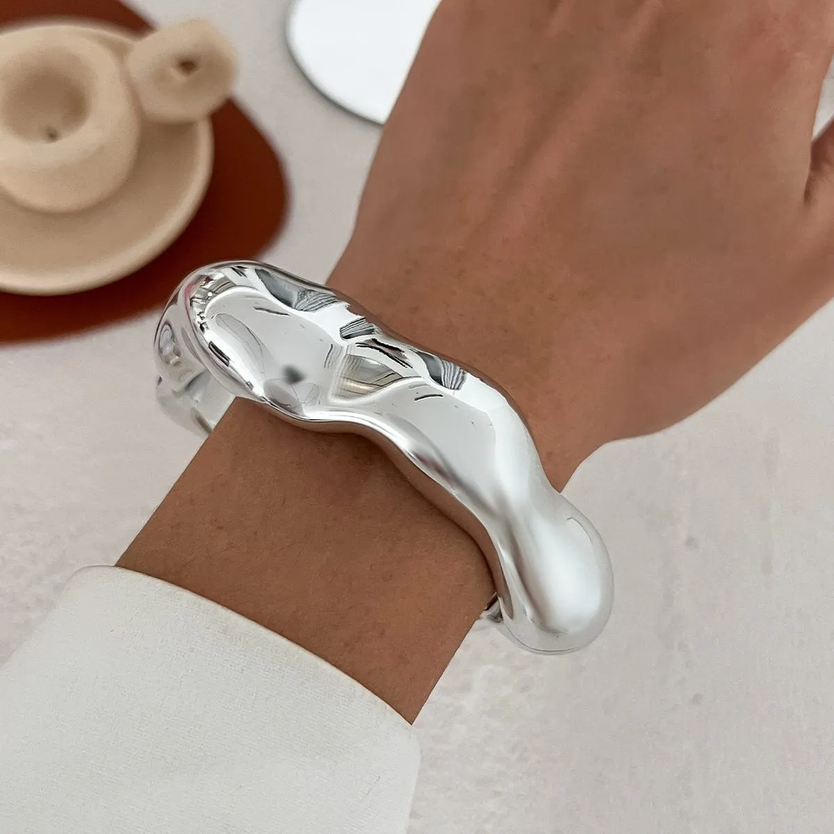 Geometric Abstract Liquid Flow Glossy Bangle Bracelet
