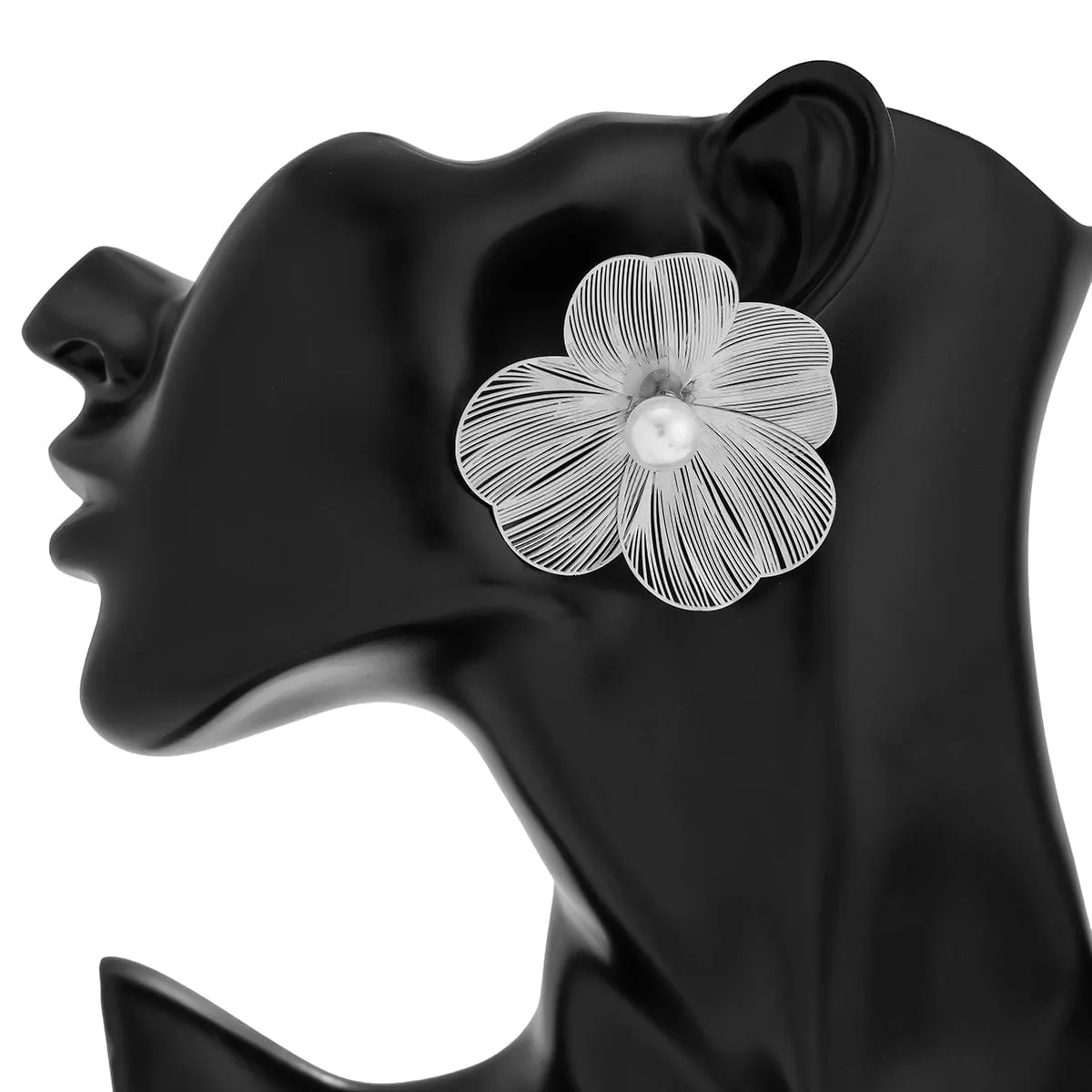 Geometric Abstract Pearl Floral Pattern Earrings