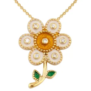 Geometric Enamel Flower Pendant with Necklace with Diamonds