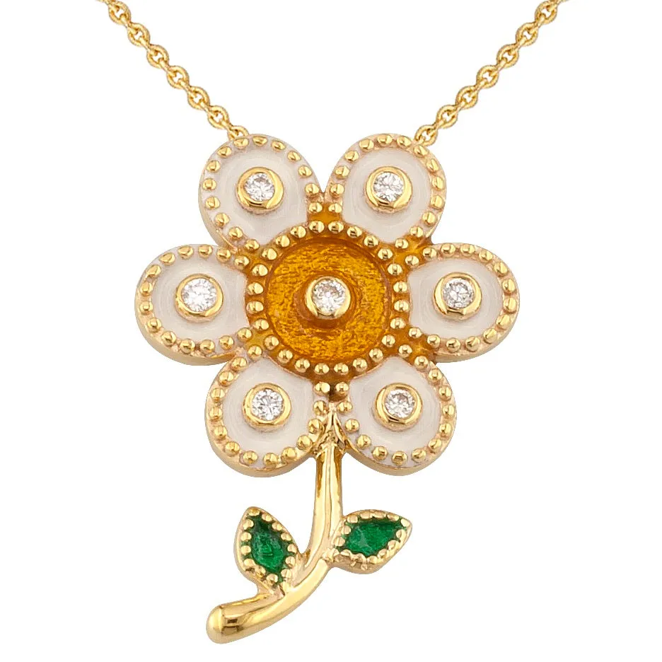 Geometric Enamel Flower Pendant with Necklace with Diamonds
