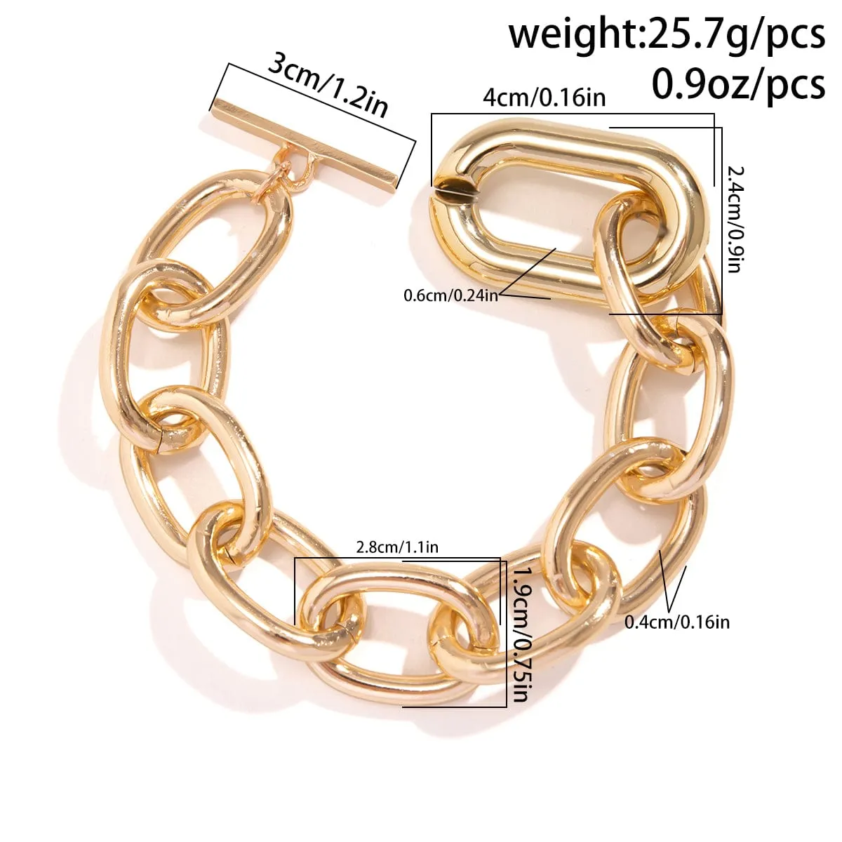 Geometric Rectangle Toggle Clasp Cable Chain Bracelet