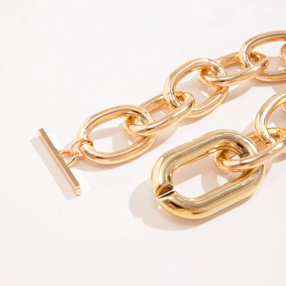 Geometric Rectangle Toggle Clasp Cable Chain Bracelet