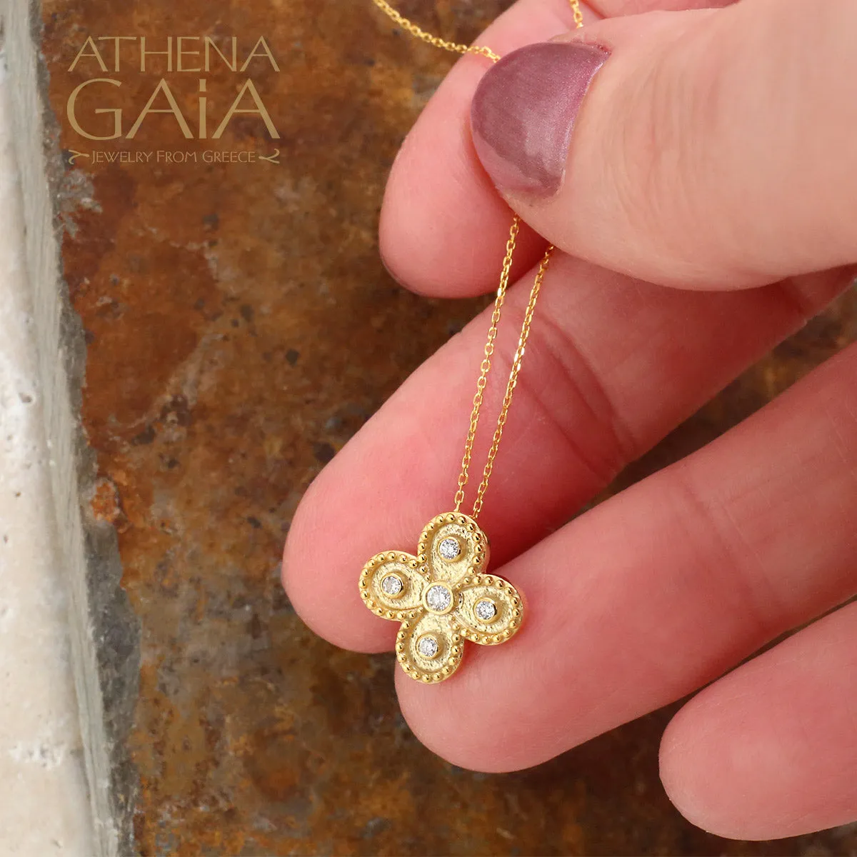 Geometric Small Drops Greek Cross with Necklace
