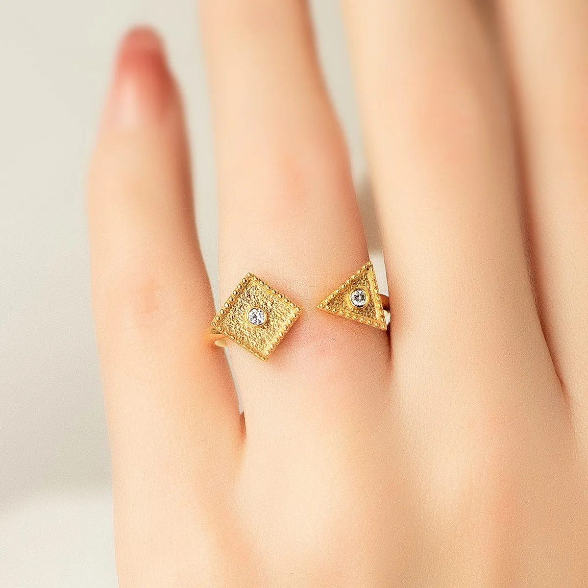 Geometric Triangle Diamond Ring