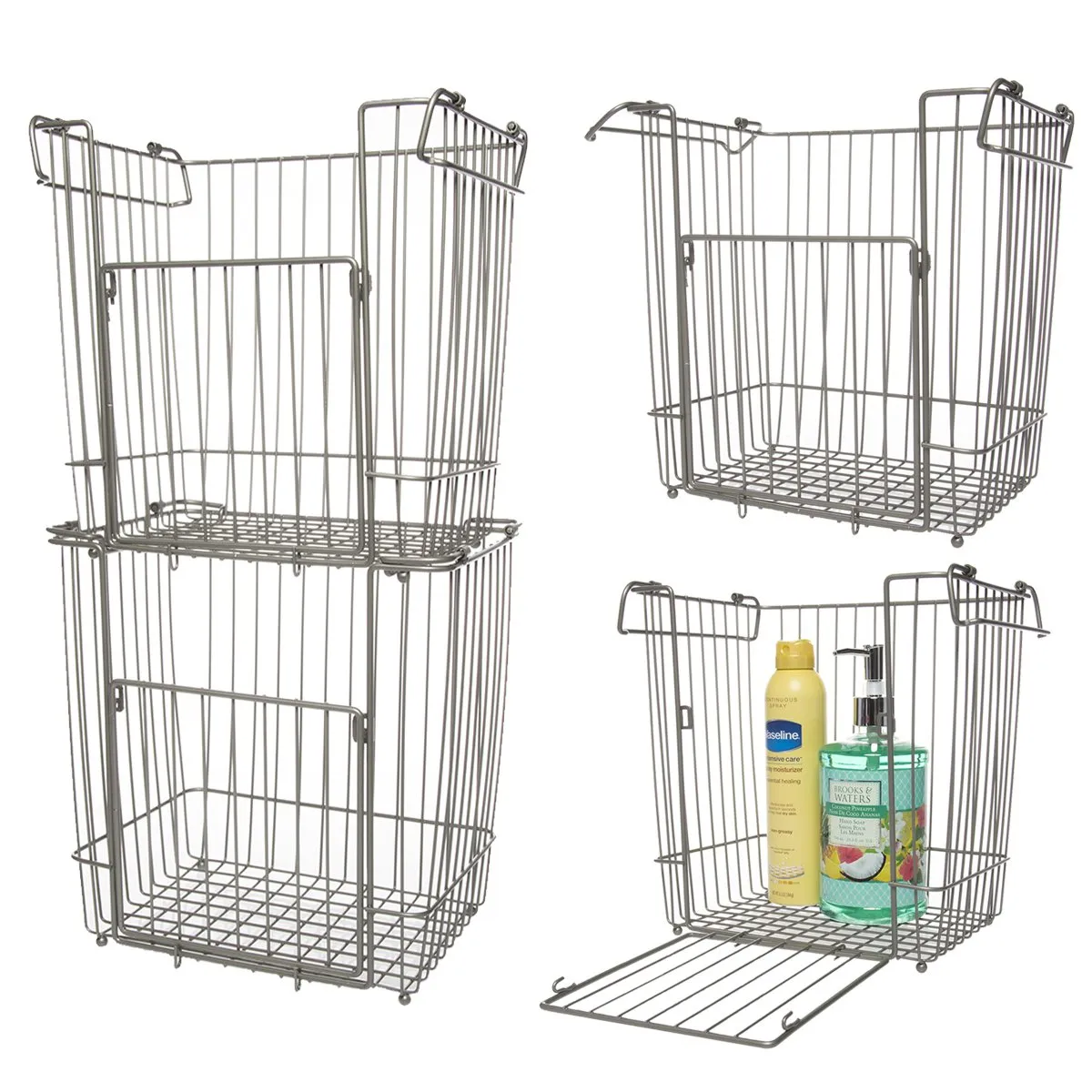 Glacier Bay (4 Pack) Stackable Baskets: Large Metal Basket, Wire Basket Set For Storage, Organization, Pantry, Closet, Kitchen, Bathroom