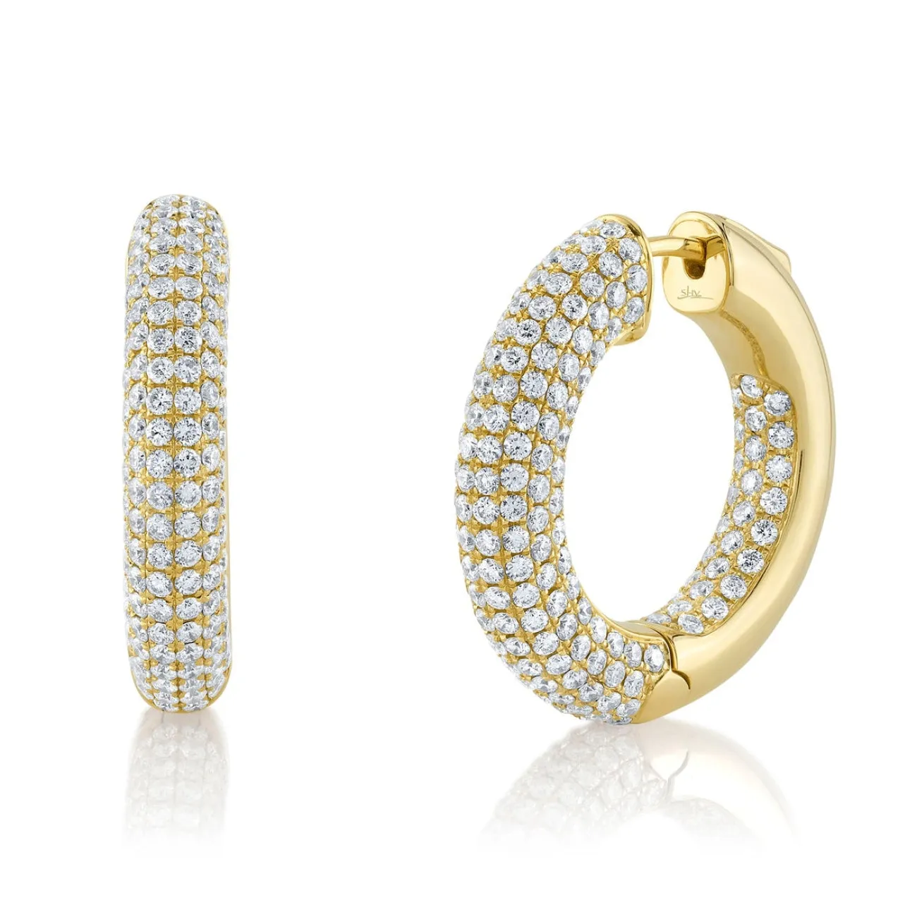 Glittara 14K Yellow Gold 3.94 ct Diamond Pave Hoop Earrings