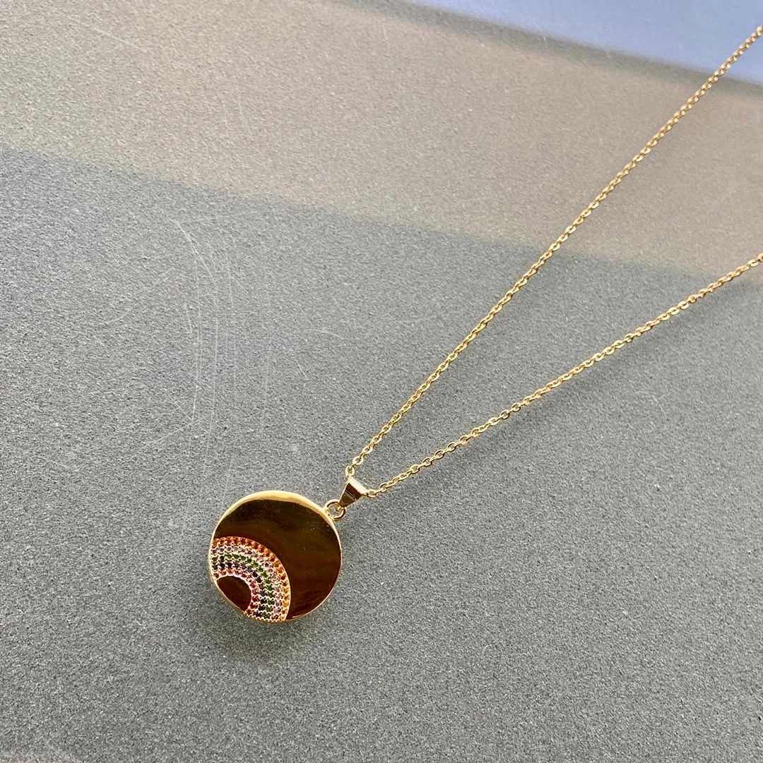 Gold Rainbow Diamonds Medallion Necklace