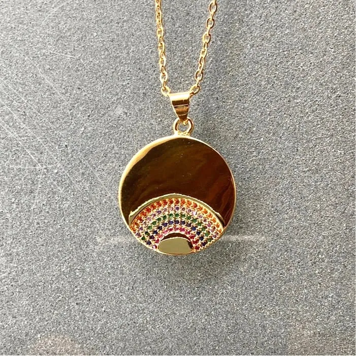 Gold Rainbow Diamonds Medallion Necklace