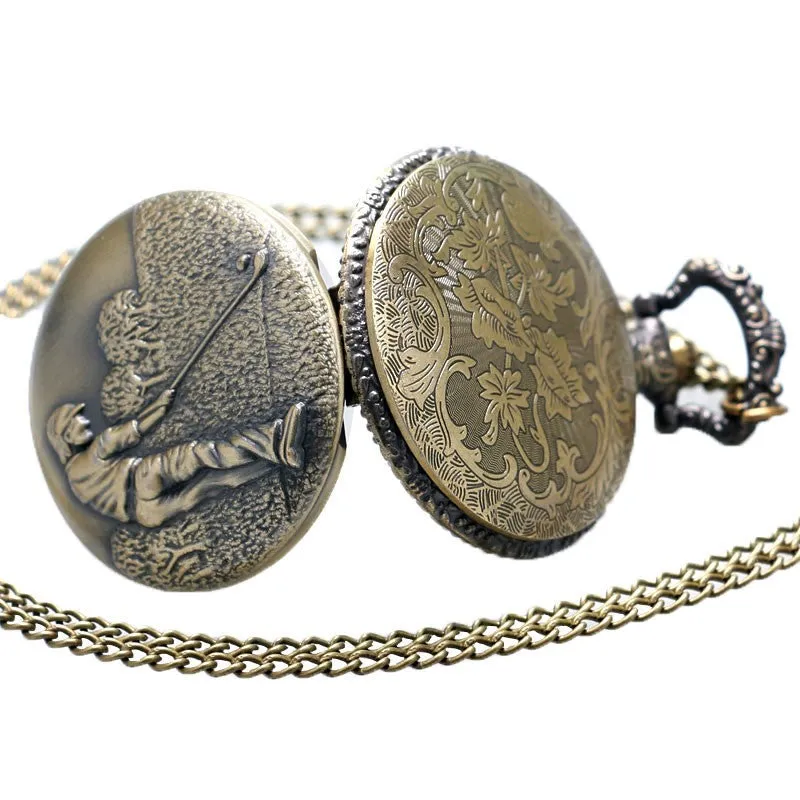 Golf Themed Pocket Watch With Chain.
