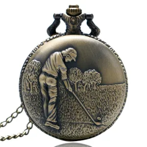 Golf Themed Pocket Watch With Chain.