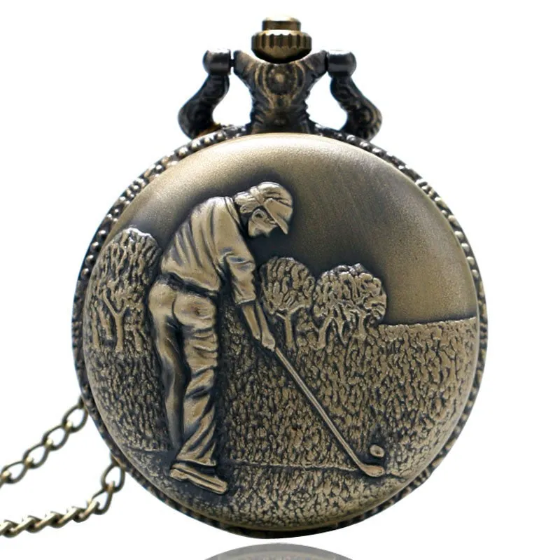 Golf Themed Pocket Watch With Chain.