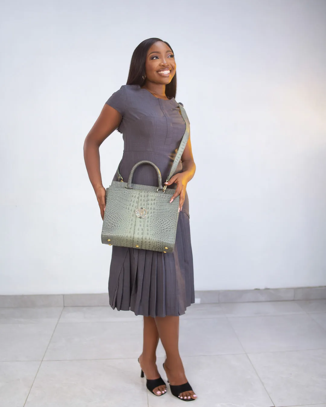 Grand Dame Grey Croc Bag