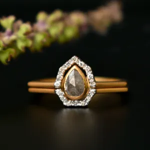 Gray Diamond Ring Set with Salt & Pepper Diamond Halo in 14k Solid Matte Gold