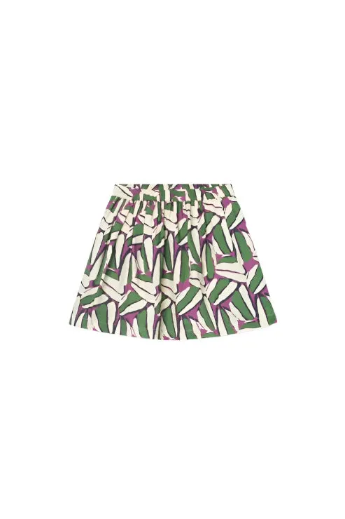 Green Geometric Print Girl's Short Skirt