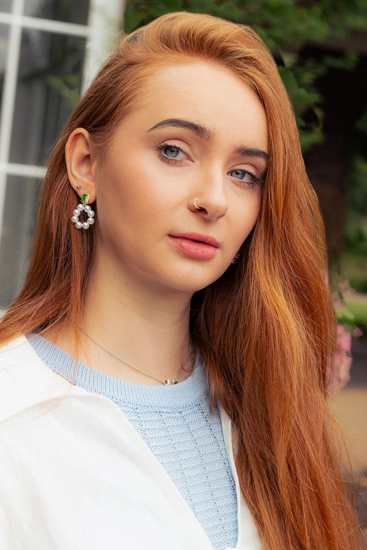 Green Jewel Pearl Garland Earrings