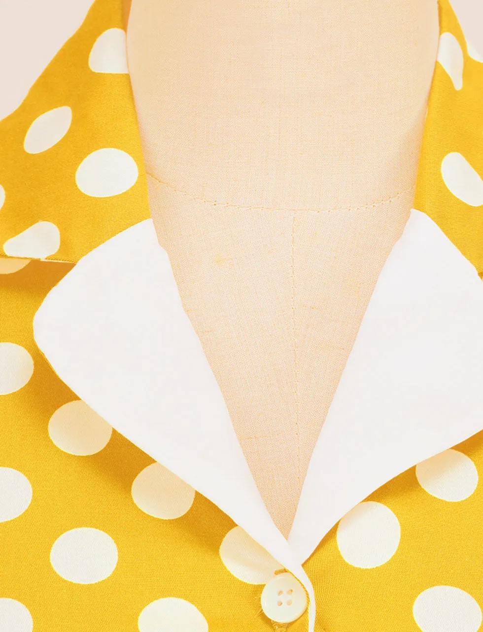 Green Polka Dots Turn Down Collar Short Sleeves 1950S Vinatge Shirt Dress