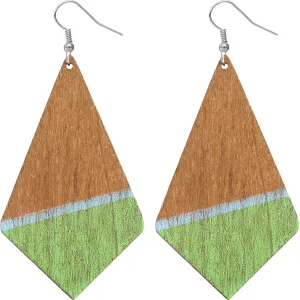 Green Wooden Geometric Pentagon Dangle Earrings
