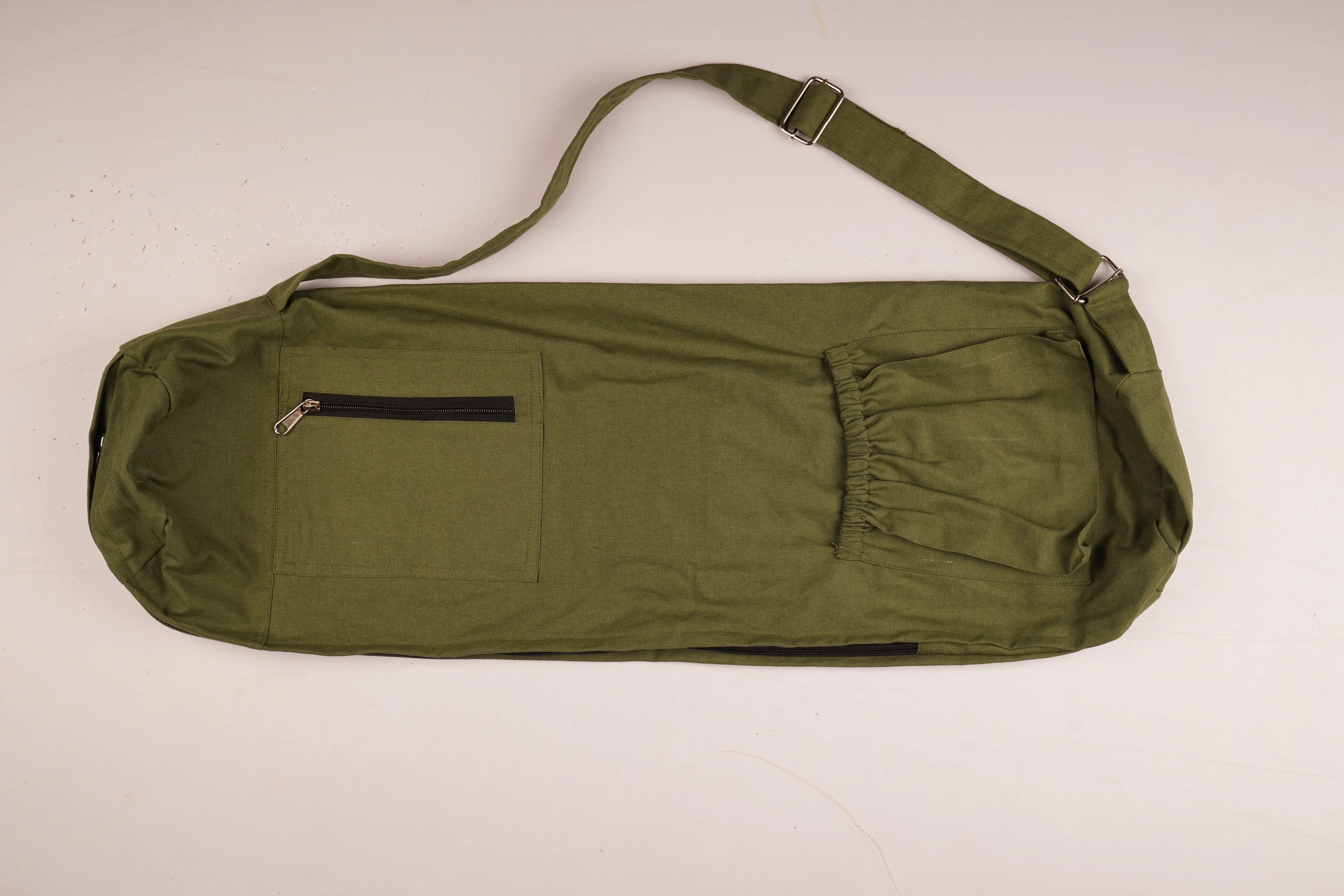 GREEN YOGA MAT BAG WITH COTTON ADJUSTABLE STRAPS WITH MULTIPLE POCKETS