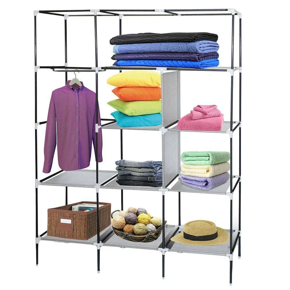 Grey 69-inch Portable Closet Organizer Shoe Rack Bedroom Wardrobe