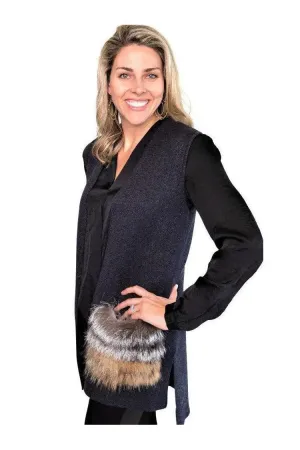Grey Knit Vest with Natural Multi Color Fox Pockets