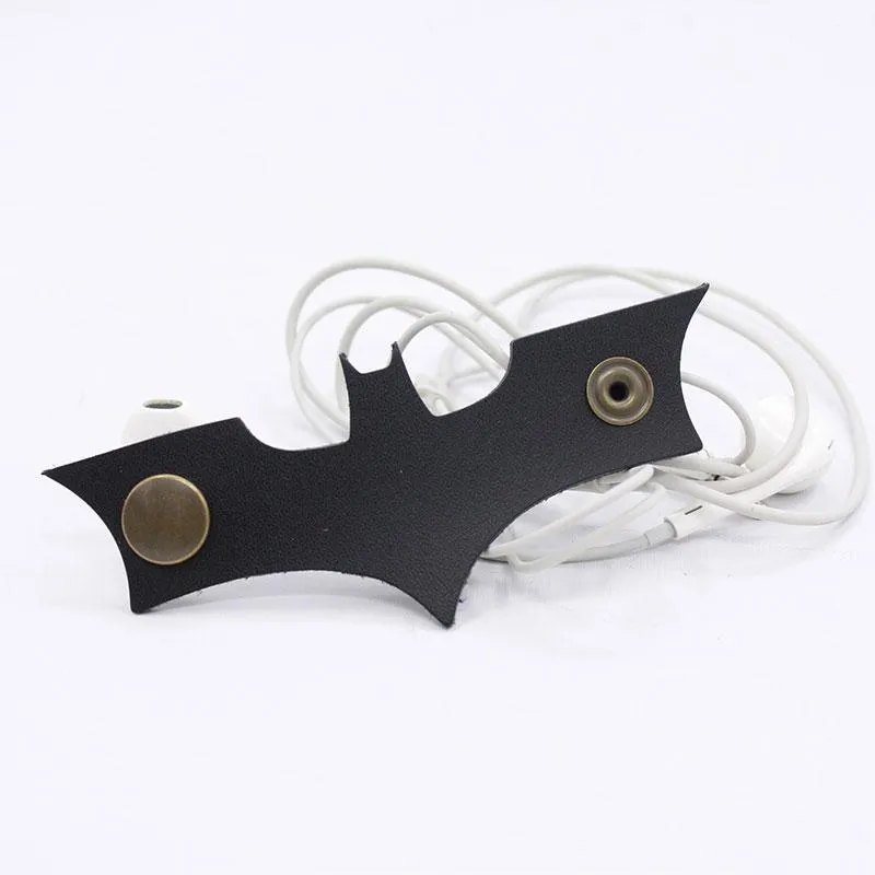 Handmade Leather BatMan Cord Organizer Earbud Case Personalized Monogrammed Gift Custom Wallet Women Cord Taco