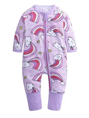 Happy Clouds - Lilac Baby Zip Sleepsuit with Hand & Feet Cuffs