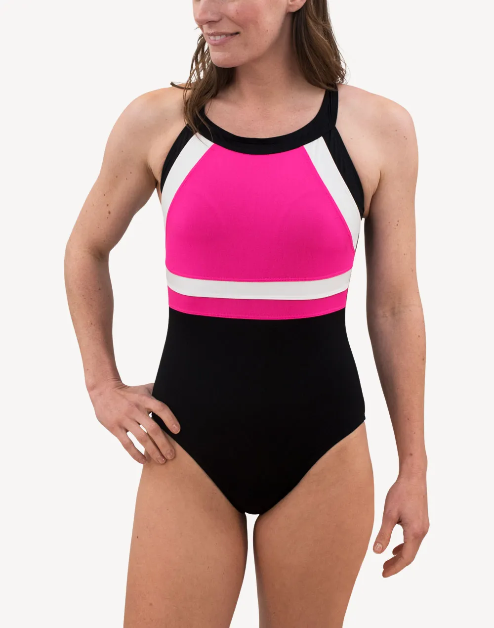 High Neck Colourblock Poly Tank One Piece