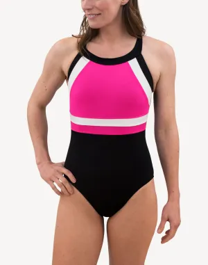 High Neck Colourblock Poly Tank One Piece