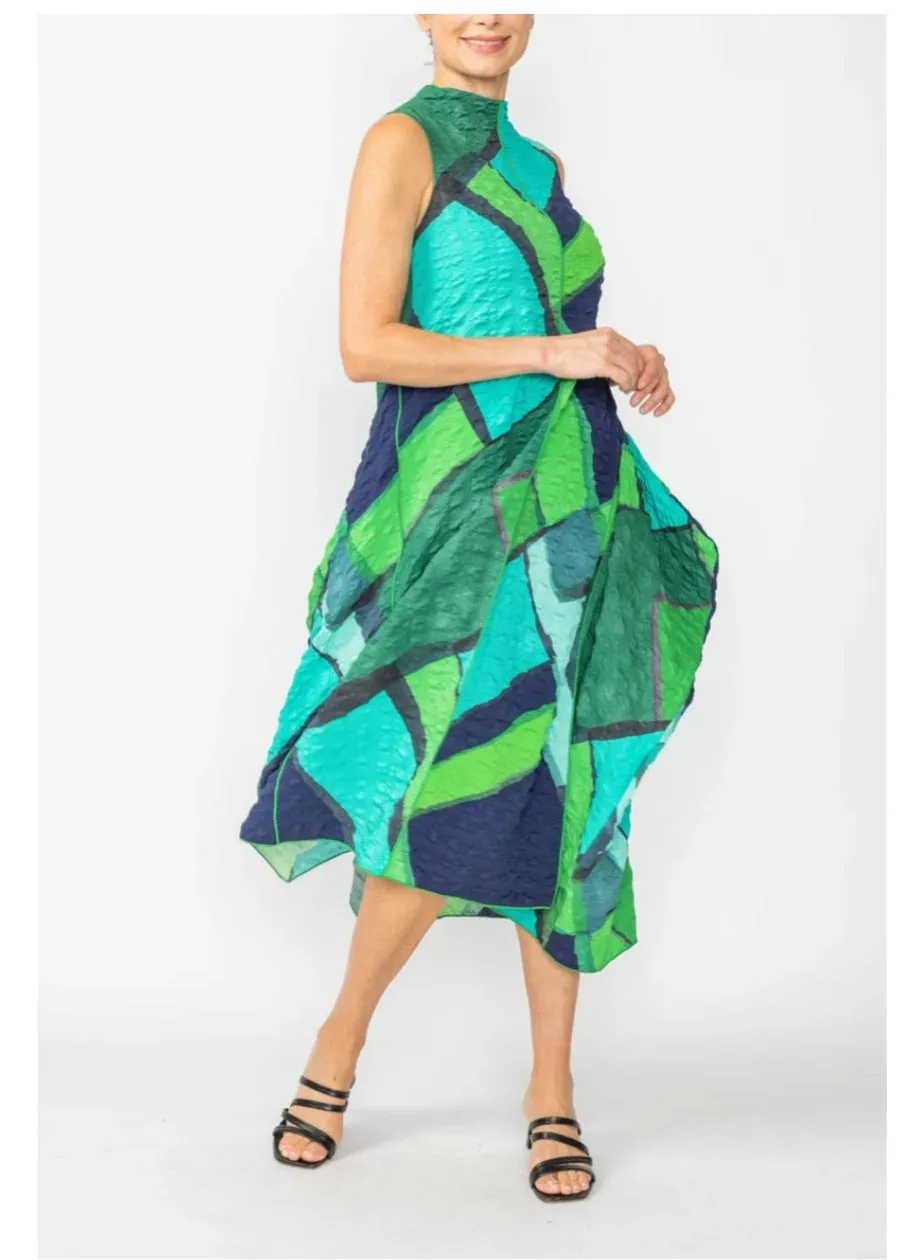 IC Collection 7303D 1PC Sleeveless Dress With Geometric Fabric Back Zip Up.