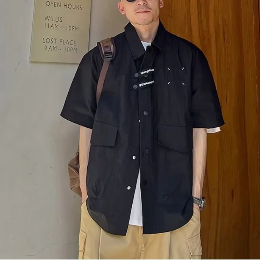 Japanese Solid Color Multi-Pocket Shirt