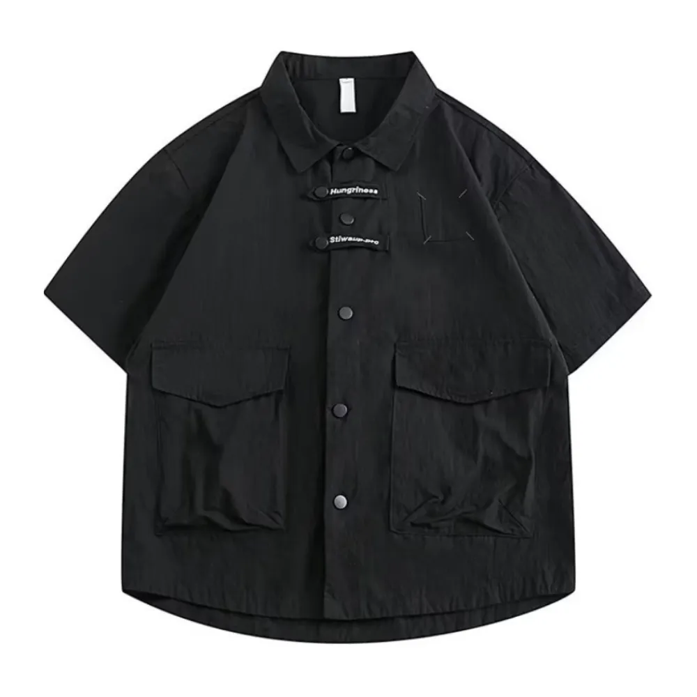 Japanese Solid Color Multi-Pocket Shirt
