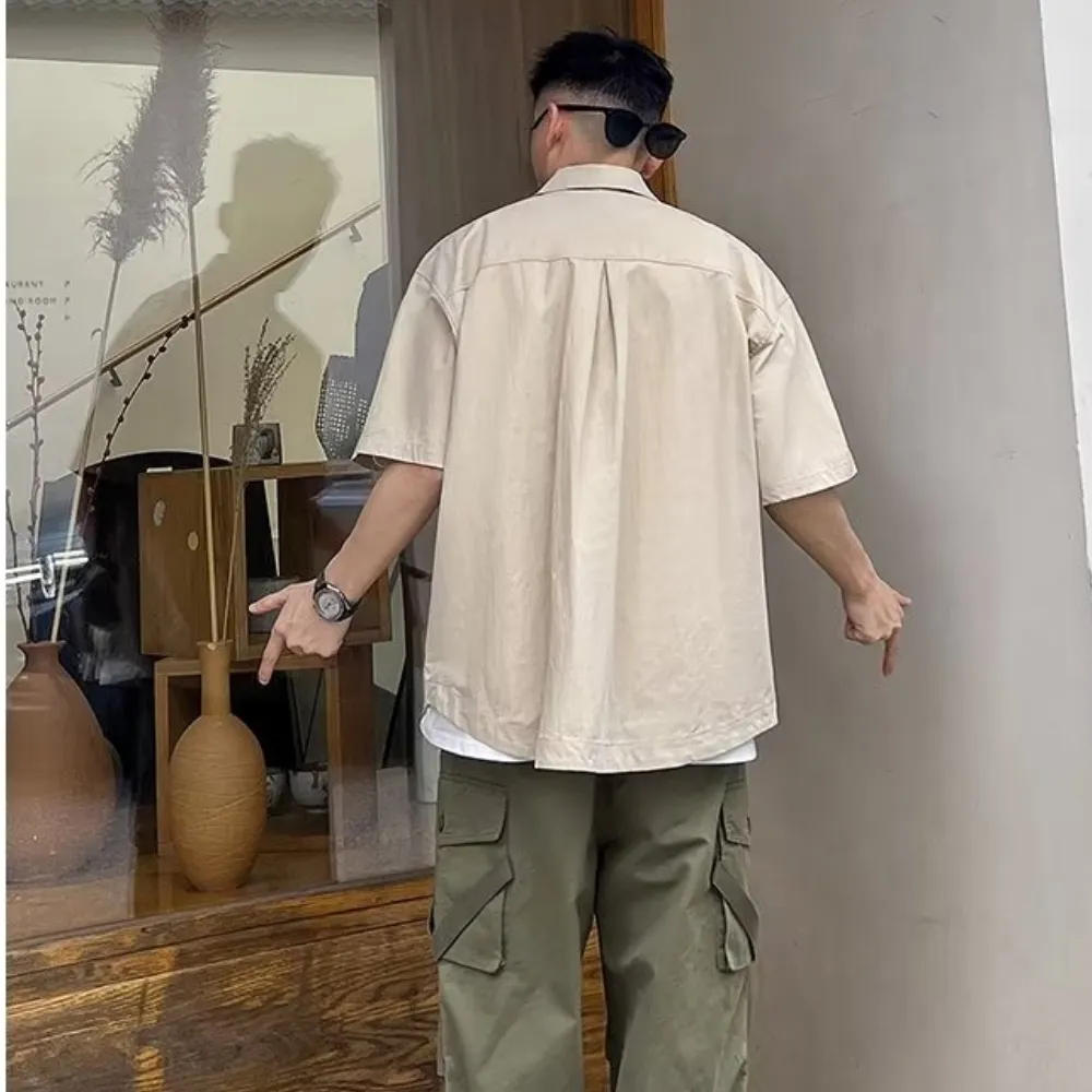 Japanese Solid Color Multi-Pocket Shirt