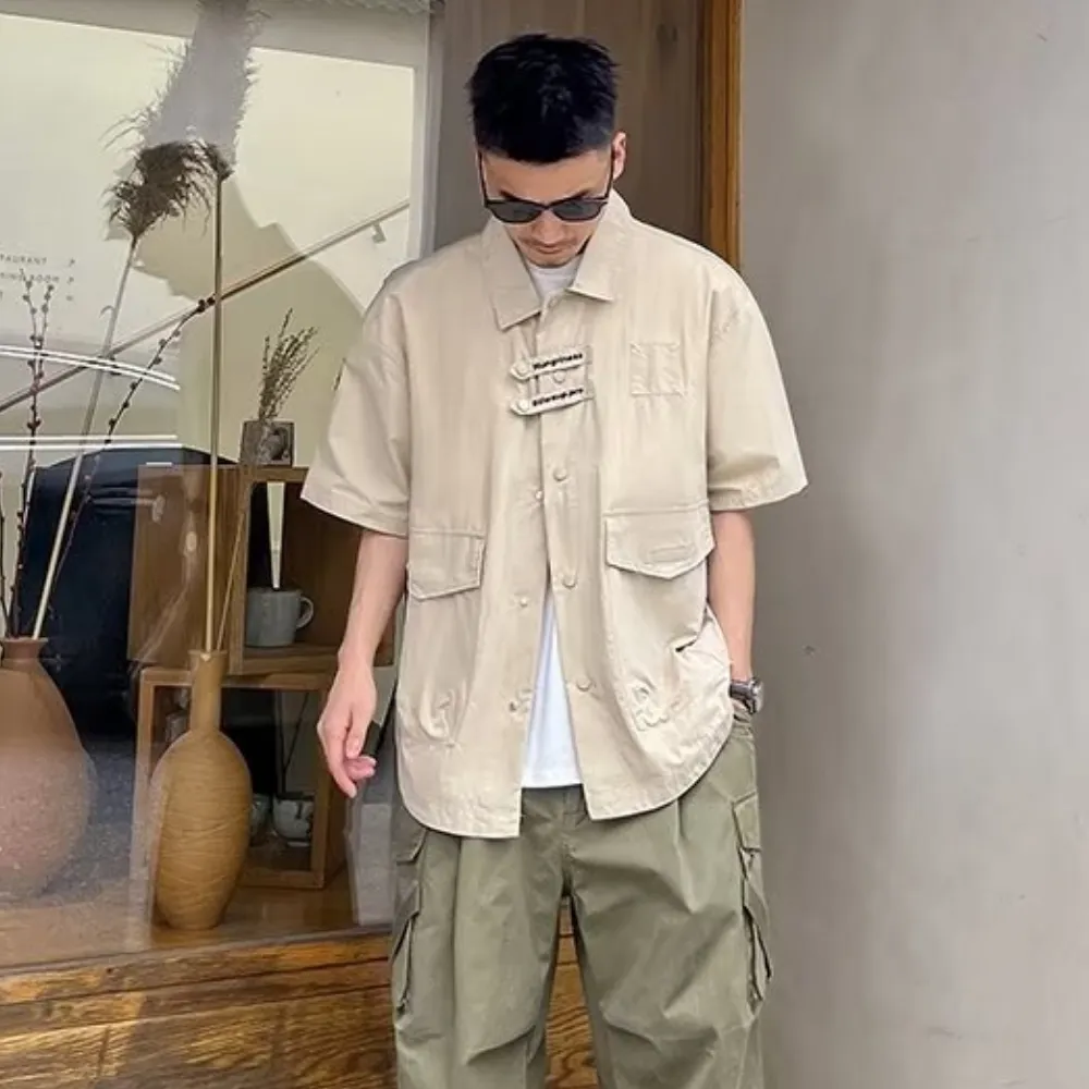 Japanese Solid Color Multi-Pocket Shirt