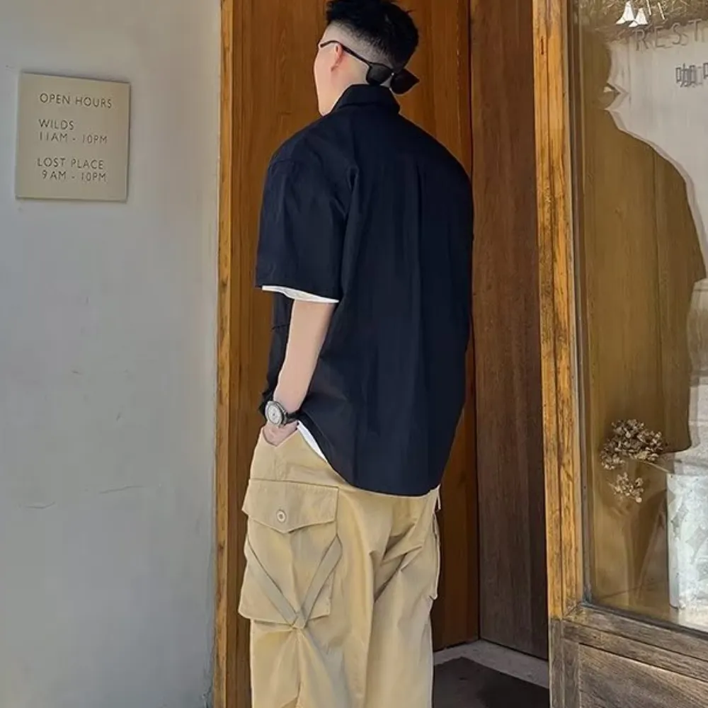 Japanese Solid Color Multi-Pocket Shirt