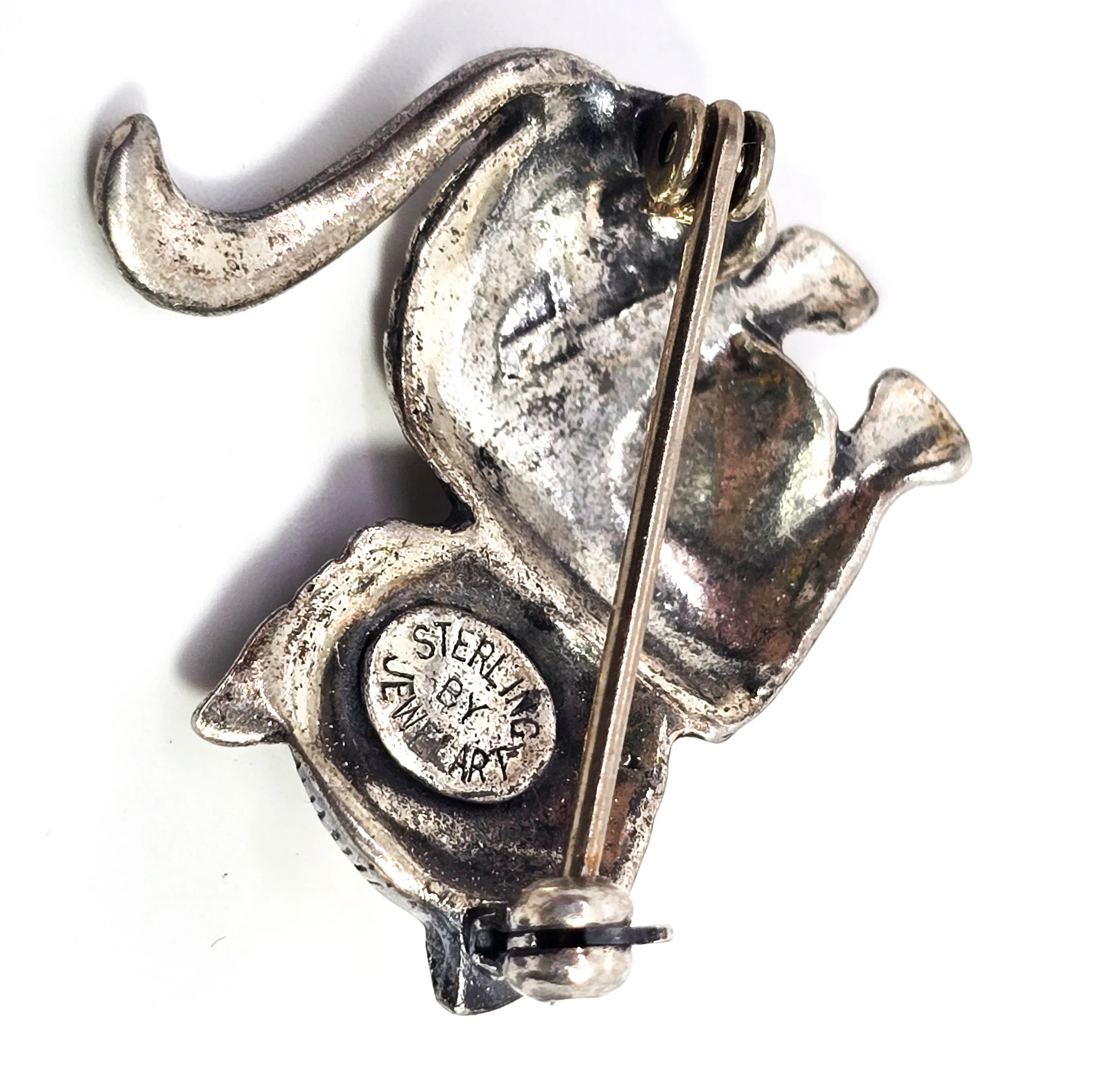 Jewel Art Kitty Cat sitting kitten vintage signed sterling silver feline brooch