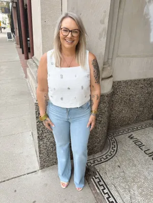 Jewel White Textured Top