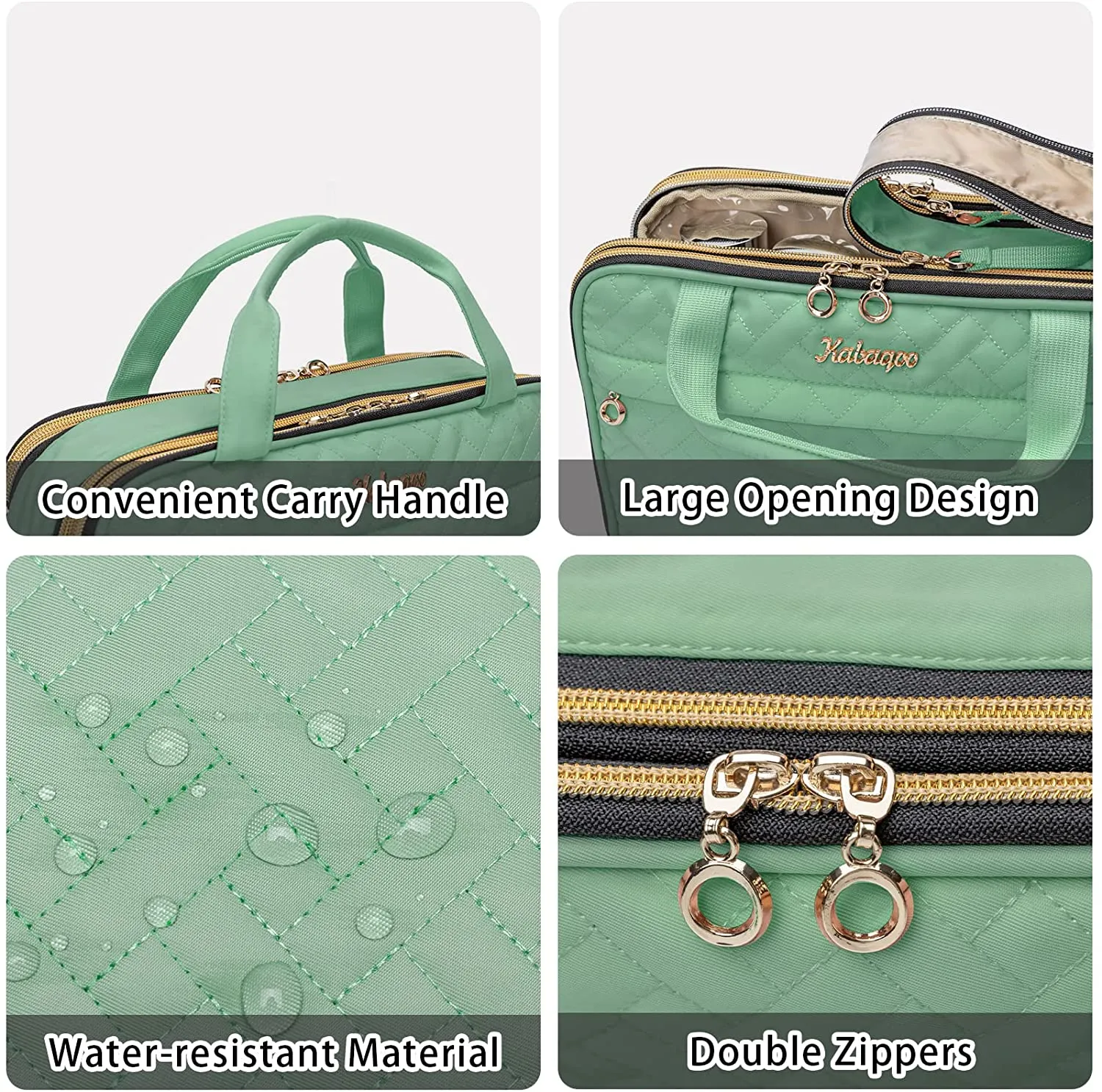 KABAQOO Travel Toiletry Bag, Portable Makeup Cosmetic Bag, Water-resistant Makeup Organizer for Full Sized Toiletries, Makeup Brushes, Travel Accessories, Green