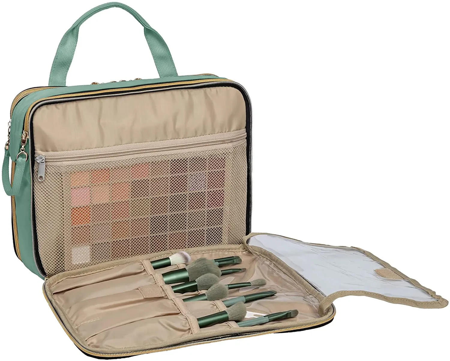 KABAQOO Travel Toiletry Bag, Portable Makeup Cosmetic Bag, Water-resistant Makeup Organizer for Full Sized Toiletries, Makeup Brushes, Travel Accessories, Green