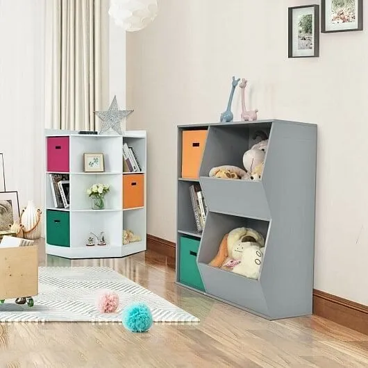 Kids Toy Storage Cabinet Shelf Organizer -Gray - Color: Gray