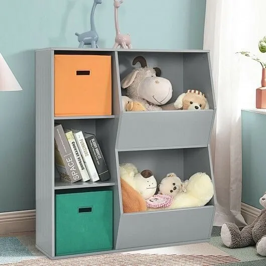 Kids Toy Storage Cabinet Shelf Organizer -Gray - Color: Gray