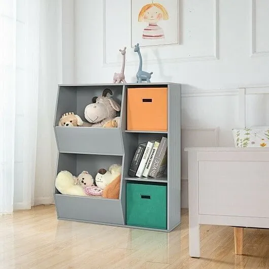 Kids Toy Storage Cabinet Shelf Organizer -Gray - Color: Gray