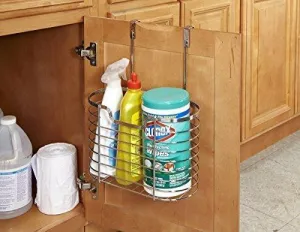 Kitchen Details Kitchen Cabinet Door Hanging Organizer Basket, Holds Bottles, Sponges, Cleaning Products, 1 Tier Large Chrome
