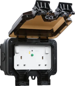 Knightsbridge OP9RCD Weatherproof IP66 13A 2G DP RCD Switched Socket - Type A (30mA)