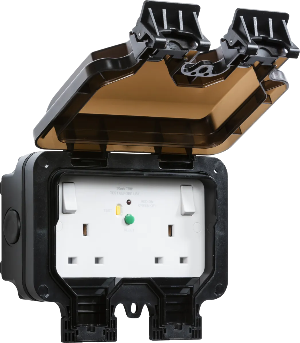 Knightsbridge OP9RCD Weatherproof IP66 13A 2G DP RCD Switched Socket - Type A (30mA)