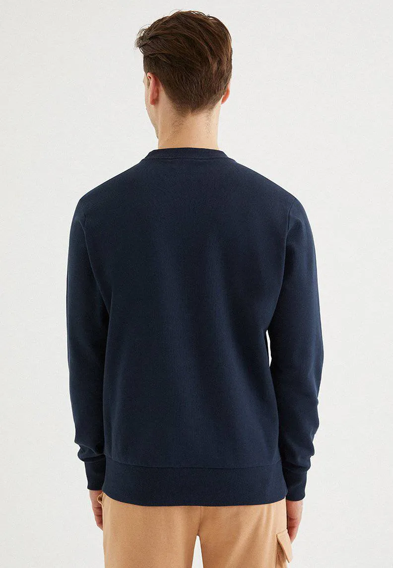 Lacivert Baskılı Bisiklet Yaka Pamuklu Regular Fit Erkek Sweatshirt GREEN MIND