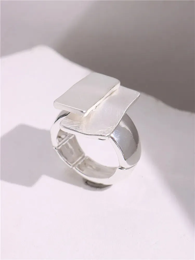 Large Silver and Gold Geometric Ring