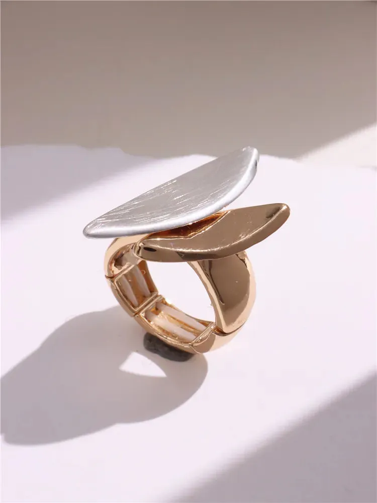 Large Silver and Gold Geometric Ring