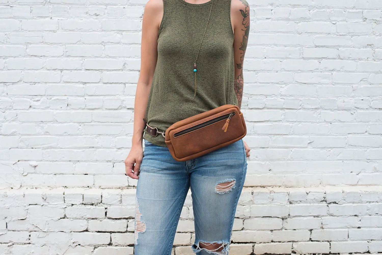 LEATHER FANNY PACK / LEATHER WAIST BAG - JADE BISON
