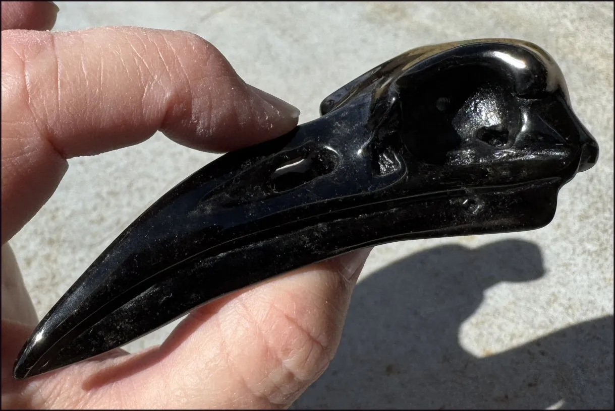 Lg. Silver Sheen Obsidian RAVEN Crystal Skull - Scrying!