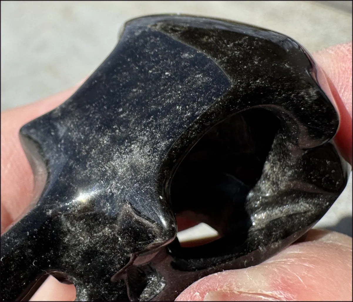 Lg. Silver Sheen Obsidian RAVEN Crystal Skull - Scrying!
